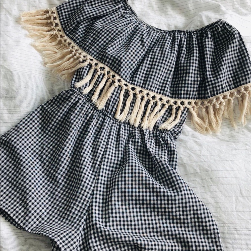 Gingham Tassel Romper